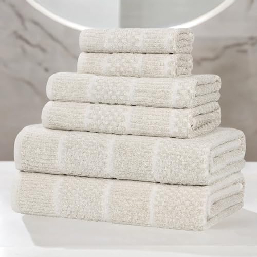 Superior Naples Viscose Cotton Blend Medium Weight Towels, for Bathroom, Shower, Spa, Plush, Quick Dry, Ultra-Soft Towels, Bath Essentials, Ribbed Design, 6 Piece Assorted Towel Set, Beige - color: Beige, size: 6 Piece Towel Set