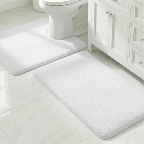 MINIDEAR Bathroom Rugs Sets 2 Piece - Thick Memory Foam Bath Mat, Ultra Soft, Plush Fluffy, Non-Slip, Quick Dry, Absorbent Washable Mat for Tub, Home Decor (32x20 & 24x20 Inch, Pure White) - color: Pure White, size: 1'8" x 2'8" (32x20+U24x20)