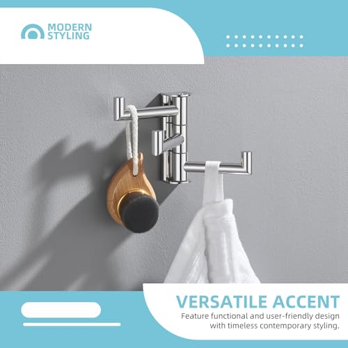 Angle Simple Swivel Towel Hook 3 Arms, Robe Coat Wall Hook, Polished Chrome | Rustproof SUS304 Stainless Steel Hand Towel Holder, Foldable Space Saver for Bathroom Kitchen Closet Entryway, Screws Mounted - color: Polished Chrome, size: 1 Pack