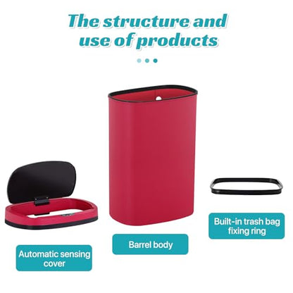 Dkeli 13 Gallon Trash Can Automatic Kitchen Trash Can 50 Liter Touch Free Garbage Can with Lid Brushed Waste Bin for Home Office Bedroom Bathroom, Red - color: Red, size: 15 x 10 x 24 inches