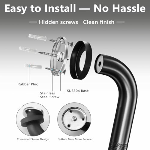 2 Pack Shower Grab Bars for Bathroom 16 Inch Black Stainless Steel Anti-Slip Knurled Grip Home Care Bath Handrail Safety Hand Rail Support for Showers Seniors Elderly Assist Handicap Bath Handle - style: Knurled 2 Pack 16 Inch