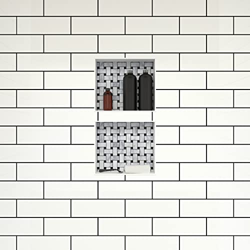 Tile Redi USA RND1614S-14 Niche Double Recessed Shower Shelf, Two Shelves, 28" H X 16" W, Black - size: 28" H X 16" W, style: 2 Shelves
