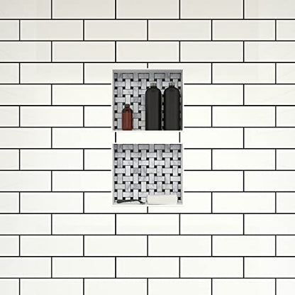Tile Redi USA RND1614S-14 Niche Double Recessed Shower Shelf, Two Shelves, 28" H X 16" W, Black - size: 28" H X 16" W, style: 2 Shelves