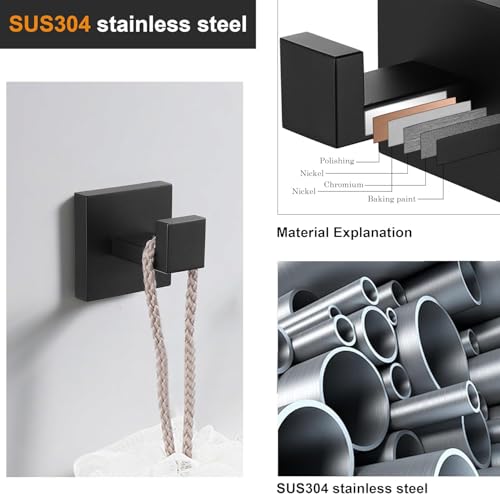 Nolimas Towel Hook Stainless Steel Bathroom Rustproof Clothes Towel Coat Hook Wall Mounted Square Toilet Kitchen, Heavy Duty Door Hanger, 1 Pack, Matte Black - color: Matte Black, size: 1 Pack