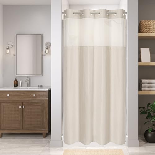 eachope No Hook Linen Texture Shower Curtain with Snap-in Liner,54x74 Cream | 230GSM Thick Fabric,Hotel Luxury Decor,Mesh Top Window,Waterproof & Machine Washable,for Shower Stall or Bathroom - color: Cream, size: 54"W x 74"L (Pack of 1)