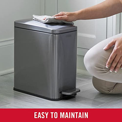 Rubbermaid Stainless Steel Slim Step-On Trash Can, 2.6-Gallon, Charcoal, Wastebasket with Lid for Home/Bathroom/Kitchen - style: Slim Step-On