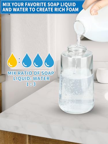 Foaming Hand Soap Dispenser Set, 16 oz Glass Soap Dispenser 2 Sets | 16 oz Large Capacity, Glass Foaming Dispenser, with Stainless Steel Pump and Waterproof Labels, for Bathroom Countertop - color: Brushed Nickel Foaming
