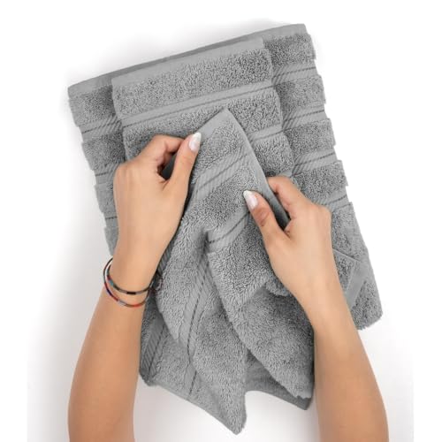 700 GSM Heavy Weight 100% Cotton Turkish Bath Towels Set of 3 | Thick Fluffy Soft Plush Long Fibbers Silver Light gray Color Luxury Quick Dry Super Absorbent Hotel Spa Quality Face Bath Hand Towels