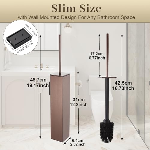 Toilet Brush and Holder Wall Mounted, Brushed Rose Gold Aluminum with 2 Replaceable Heads, Bathroom Toilet Brush, Drill or 3M Adhesive Mount, Removable Liner and Splash Guard, Modern Square Design - color: Rose Gold-wall Mounted
