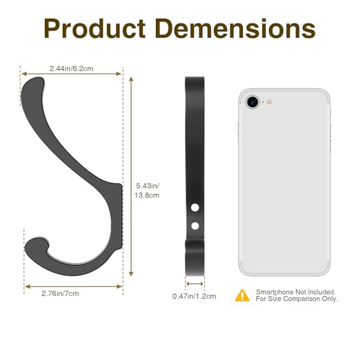 Hanging Coat Hooks Wall Mount - Heavy Duty (30LB), Large Coat Hanger Wall Hangers, Metal Hooks For Towels, Backpacks, Hats, Jackets, Keys, Bags, Robes, Dog Leashes (6 Pack) - color: Black, size: 6 Pack