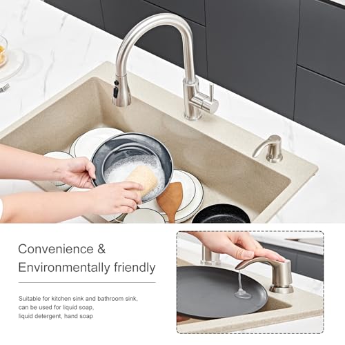 Kitchen Sink Soap Dispenser - Brushed Nickel, G080BN-G | Sink Soap Dispenser Pump with 40" Silicone Soap Dispenser Extension Tube, Say Goodbye to Frequent Refills - color: Brushed Nickel, size: with Hose