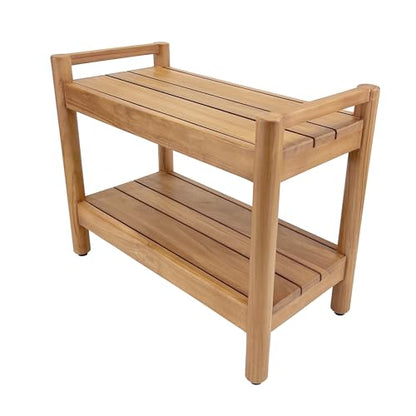 Asta Select Solid Teak 26" Shower Bench with Arms, Portable Teak Wood Spa/Shower/Outdoor Bench with Storage Shelf, Accent Side Table, Fully Assembled, ST-62A