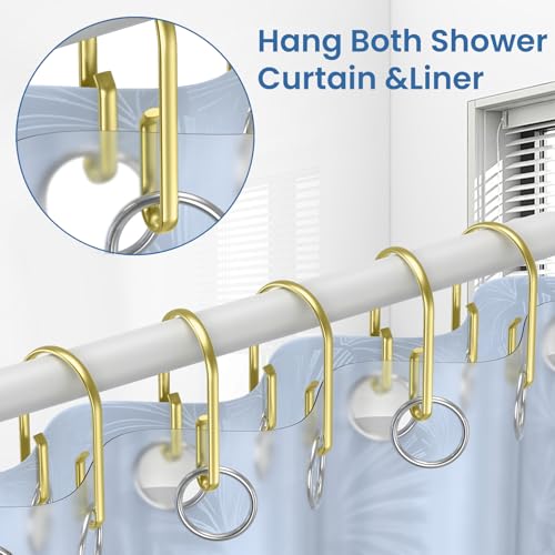 Gold Shower Curtain Hooks Rings ，Double Sided Shower Curtain Rings Rust Proof，12 pcs Shower Hooks for Inside Shower，Smooth Sliding Anti-Drop Double Shower Rings for Curtain (Gold) - color: Gold