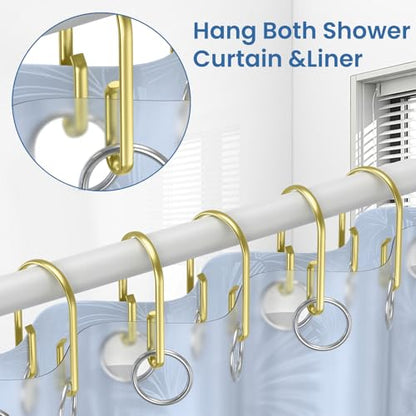 Gold Shower Curtain Hooks Rings ，Double Sided Shower Curtain Rings Rust Proof，12 pcs Shower Hooks for Inside Shower，Smooth Sliding Anti-Drop Double Shower Rings for Curtain (Gold) - color: Gold