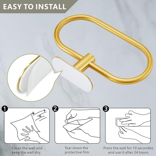 Towel Bar/Bath Towel Ring, Self Adhesive Hand Towel Ring for Bathroom, Stainless Steel Sticky Hand Towel Holder, No Drilling Modern Round Towel Hanger Wall Mounted (Gold) - color: Gold