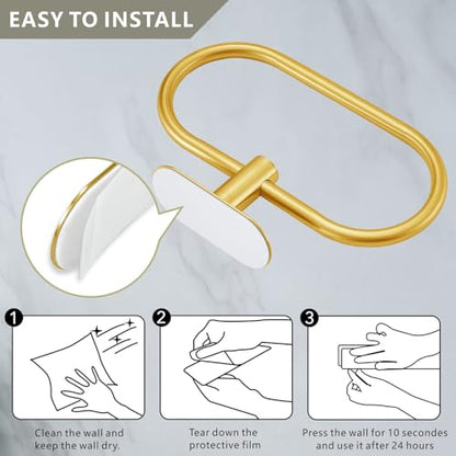Towel Bar/Bath Towel Ring, Self Adhesive Hand Towel Ring for Bathroom, Stainless Steel Sticky Hand Towel Holder, No Drilling Modern Round Towel Hanger Wall Mounted (Gold) - color: Gold