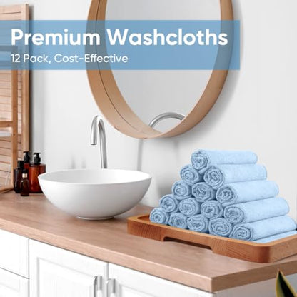 HOMEXCEL Washcloths 12PK, Ultra Soft&Highly Absorbent Face Towels, 12X12 in | Multi-Purpose Towels, Microfiber Wash Cloths for Bathroom, Hotel, Spa, Gym, and Kitchen, Machine Washable, Blue - color: Blue