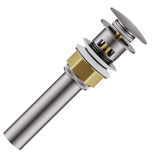 Bathroom Sink Drain with Strainer Basket and Pop-Up Drain Stopper Set (Brushed Nickel, with Overflow) - color: Brushed Nickel, size: with Overflow