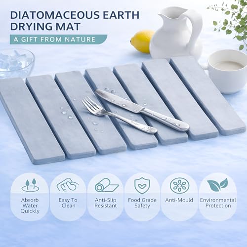 Stone Bath Mat, Stone Dish Drying Mat, Quick Dry Bath Mat – 15.75"x11.81" Foldable Diatomaceous Earth Mat for Bathroom Floor, Kitchen Counter, Non-Slip Stone Mat (Grey)