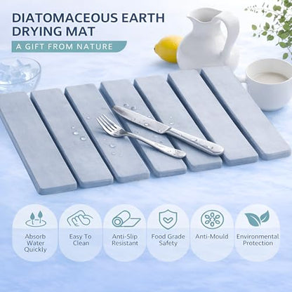 Stone Bath Mat, Stone Dish Drying Mat, Quick Dry Bath Mat – 15.75"x11.81" Foldable Diatomaceous Earth Mat for Bathroom Floor, Kitchen Counter, Non-Slip Stone Mat (Grey)