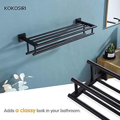 KOKOSIRI Bath Towel Rack with Double Towel Bars Bathroom Towel Shelf 20 Inch Towel Holder Wall Mounted Stainless Steel, Matte Black, B6005BK-L20 - color: Matte Black, size: 20 Inch