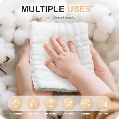 Cuddle Campus Baby Washcloths 6 Packs, Muslin Washcloths Baby,Cotton Burp Cloths, Extra Absorbent and Soft Wash Clothes for Newborns, 12x12 Inches - color: Set-13