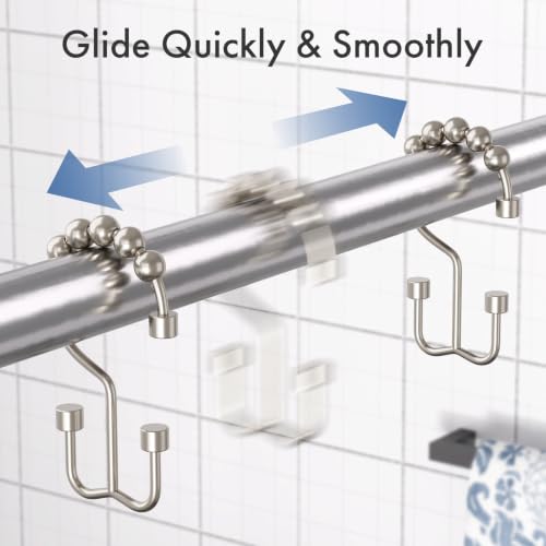 Bathway Nickel Shower Curtain Hooks, 12 Pcs Double Sided Shower Hooks, Rust Proof Metal Shower Hooks for Bathroom, Modern Shower Rings with Cylinders for Shower Curtain & Liners - color: Nickel, style: Modern Shower Hooks with Cylinders