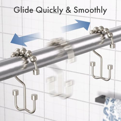 Bathway Nickel Shower Curtain Hooks, 12 Pcs Double Sided Shower Hooks, Rust Proof Metal Shower Hooks for Bathroom, Modern Shower Rings with Cylinders for Shower Curtain & Liners - color: Nickel, style: Modern Shower Hooks with Cylinders