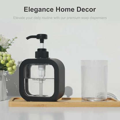 Hand & Dish Soap Dispenser - Modern Plastic Pump with Labels - Black - color: Black