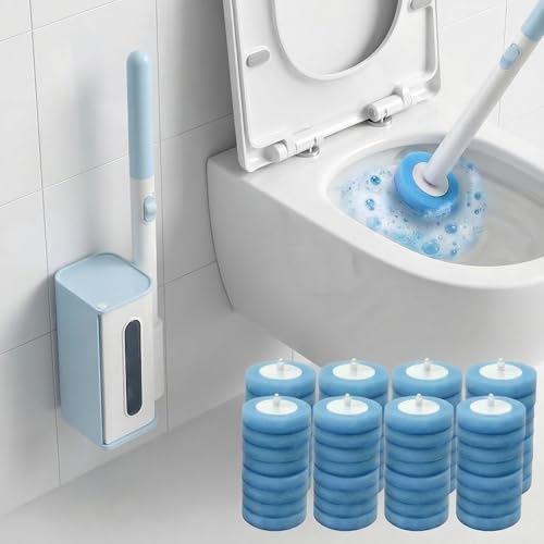 RV Toilet Brush, RV Accessories, Wall Mount Toilet Brush, 64 Toilet Refills | Hands Free Toilet Brush, One-Button Release, RV Toilet Brush and Holder Set, Compact Design, Camper Bathroom Accessories