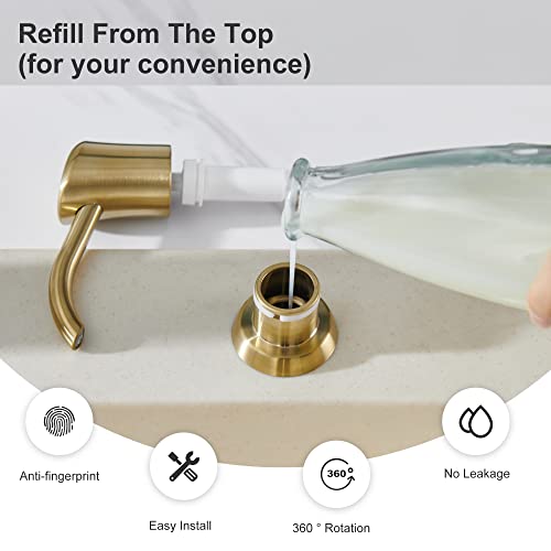 GAGALIFE Built in Sink Soap Dispenser or Lotion Dispenser for Kitchen Sink, Brushed Gold ABS Pump Head, with 17 Ounce Large PET Soap Bottle - color: Gold Brushed