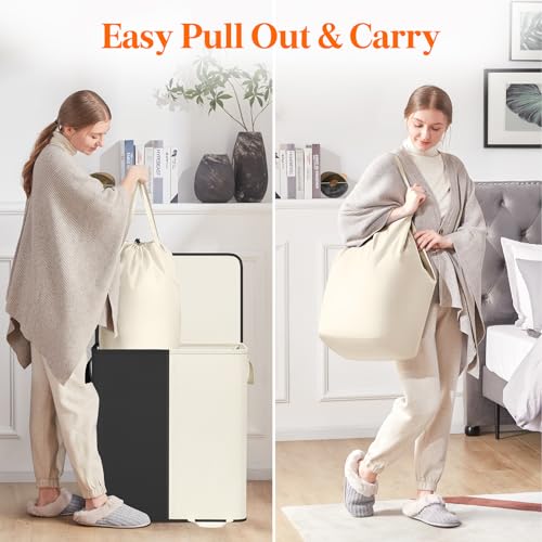 Lifewit Double Laundry Hamper with Lid and Removable Laundry Bags, Large Collapsible 2 Dividers Dirty Clothes Basket with Handles for Bedroom Laundry Room Closet Bathroom College, 155L White&Black - color: White&black, size: 155L