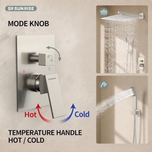 SR SUN RISE Shower Faucet - 16 Inch Rain Shower System - All Metal Shower Fixtures - Brushed Nickel - color: Brushed Nickel, size: 16 Inch