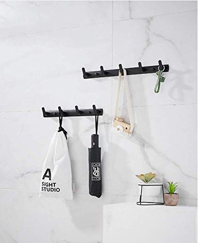 Wall Mounted Coat Rack, 5 Hooks, 17.7"x1.3", Modern, Black, 2 Pcs | Space Aluminum, Rustproof, for Hallway, Entryway, Hanging Holder for Clothes, Towel, Backpack, 40 lbs Capacity, Easy Install - size: 5 Hooks(2 packs)