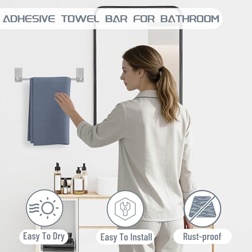 Alise Adhesive Towel Bar, 16 Inch Towel Racks for Bathroom SUS 304 Stainless Steel,Bathroom Towel Holder No Drill, Strong Self Adhesive Towel Bar, Brushed Nickel - color: Brushed Nickel, size: 16 Inch