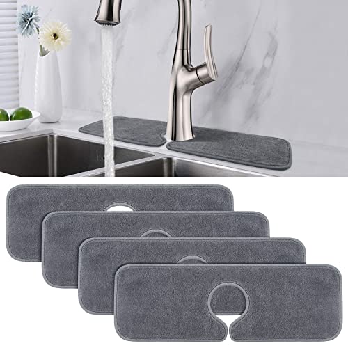 PoYang 4 Pack Faucet Mat for Kitchen Sink Splash Guard, Short 17.7x4.7 Inch | Super Absorbent Microfiber Faucet Mat, Catch Splashes and Drips, Machine Washable Sink Protectors for Kitchen, Bathroom & RV - size: 17.7" x 4.7"
