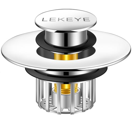 LEKEYE Tub Stopper | Shower Drain Hair Catcher | Pop-up Drain Stopper with Strainer | Bathroom Bathtub Plug | Drain Protector for 1-1/2 to 1-3/4" Bath Drain Hole - color: Silver