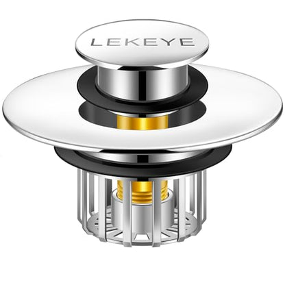 LEKEYE Tub Stopper | Shower Drain Hair Catcher | Pop-up Drain Stopper with Strainer | Bathroom Bathtub Plug | Drain Protector for 1-1/2 to 1-3/4" Bath Drain Hole - color: Silver