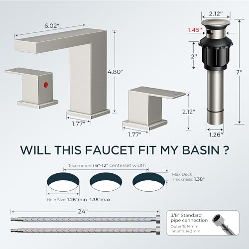 FORIOUS 8 in Brushed Nickel Bathroom Faucet Waterfall 3 Holes, Commercial | Two Handle 3 Hole Bathroom Sink Faucet Brushed Nickel, Silver Waterfall Faucet for Bathroom Sink for Renovation and Upgrading - color: Stainless Steel, style: Transitional