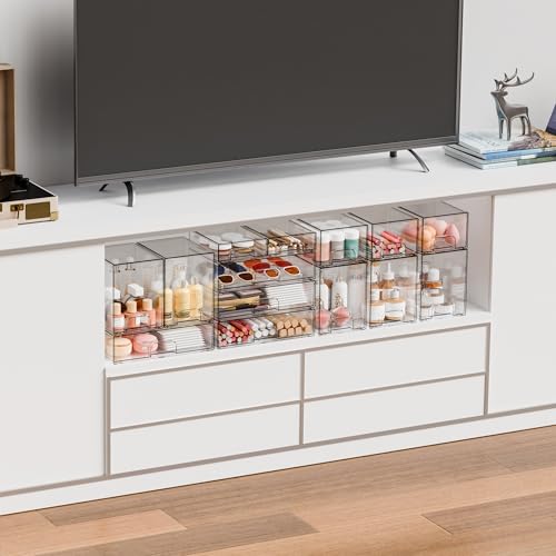 2 Pack Acrylic Drawer Organizer,12.2''W Clear Stackable Storage Drawers,Acrylic Boxes for Storage Makeup Palettes,Cosmetics,Pull Out Bathroom Storage Bins for Hair Products,Medicine Cabinet Organizer - style: 2 PACK 12.2'' Width