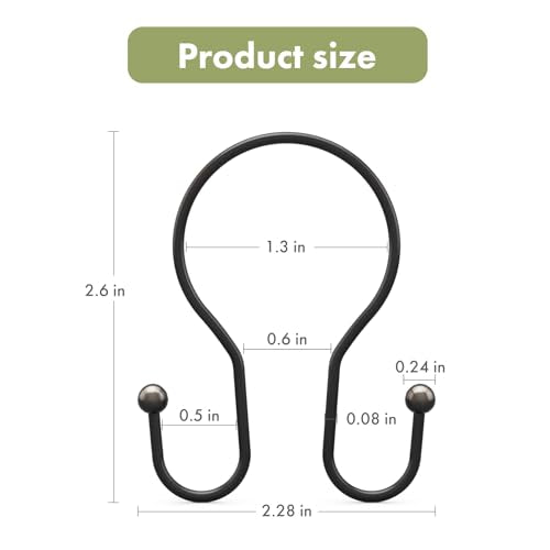 AmazerBath Bronze Shower Curtain Hooks Shower Curtain Rings, Simple Double Hook Shower Curtain Hooks Rust Proof, Metal Smooth Glide Shower Hooks for Shower Curtain Rod, 12 Pcs Shower Rod Hooks - color: Bronze, style: Minimalist - Double Shower Hooks