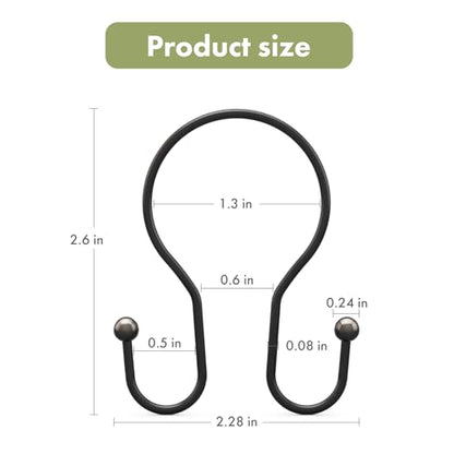 AmazerBath Bronze Shower Curtain Hooks Shower Curtain Rings, Simple Double Hook Shower Curtain Hooks Rust Proof, Metal Smooth Glide Shower Hooks for Shower Curtain Rod, 12 Pcs Shower Rod Hooks - color: Bronze, style: Minimalist - Double Shower Hooks