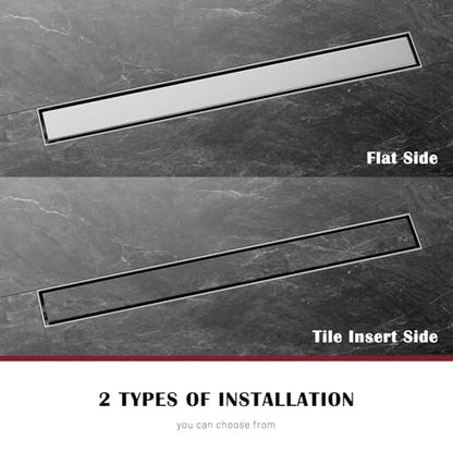24 Inch Liner Shower Drain with Tile Insert Panels, Stainless Steel Rectangle Liner Drain, Shower Floor Drain with Hair Strainer, Ajustable Leveling Feet (Brushed Nickel) - color: Brushed Nickel-b, size: 24IN