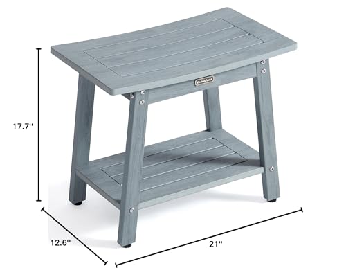 HDPS Shower Bench Seat Waterproof Shower Stool for Inside Shower with Shelf | Spa Bathroom Chair Seat with Adjustable Feet, Waterproof, Anti-Rotting, No-Slip, Space-Save, No-Maintenance, Oil-Printed Gray - color: Oil-printed Gray, size: L Size(21*13*18'')