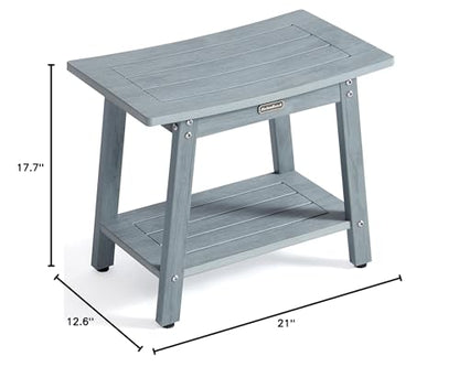 HDPS Shower Bench Seat Waterproof Shower Stool for Inside Shower with Shelf | Spa Bathroom Chair Seat with Adjustable Feet, Waterproof, Anti-Rotting, No-Slip, Space-Save, No-Maintenance, Oil-Printed Gray - color: Oil-printed Gray, size: L Size(21*13*18'')