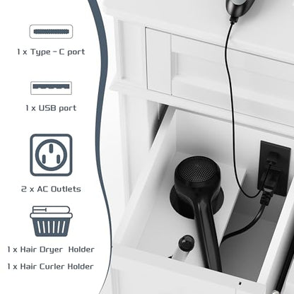 36" Bathroom Vanity with Sink, Solid Wood Frame Modern Bathroom Vanity, Bathroom Single Sink Cabinet with Charging Station, White - color: White, size: 36 inch