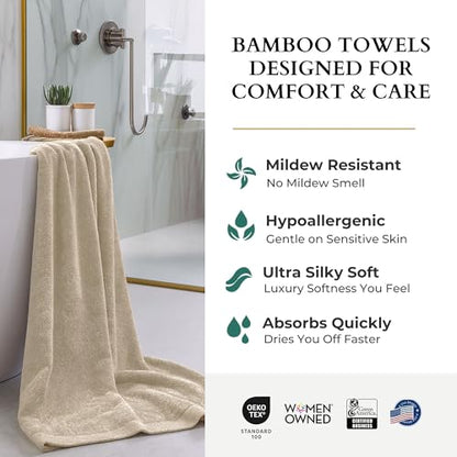 Luxury 3pc Bath Sheet Towel Set, Extra Large Bathroom Towel, 37x70 Viscose Derived from Bamboo & Cotton, Plush, Super Absorbent & Fast Drying, 1 Bath Sheets & 2 Hand Towels - Sand - color: Sand, size: 3pc