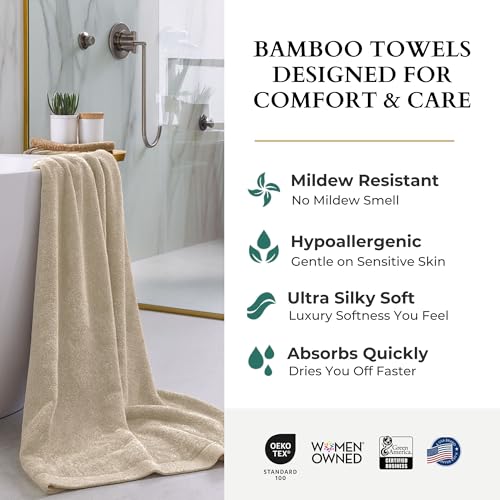 Luxury Bath Sheet Towels, Extra Large Bathroom Towel, 37x70 Viscose Derived from Bamboo & Cotton, Super Absorbent & Fast Drying Plush Bath Sheets - Sand - color: Sand, size: Sheet