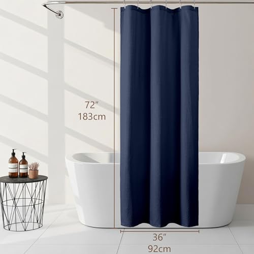 Navy Blue Stall Shower Curtain 36 x 72 Inch, Textured Soft Fabric Waffle Narrow Size Modern Shower Small Curtain for Bathroom Hotel, Machine Washable, Water Resistant, 36Wx72L Inches - color: Navy Blue, size: 36"W x 72"L (Pack of 1)