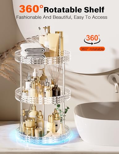 3Tier Diamond Lazy Susan Bathroom Countertop Organizer, 360° Clear Rotating Makeup Cosmetic Perfume Storage Tray, Spinning Vanity Organizer Shelf for Bathroom Cabinet, Dresser, Kitchen(Large) - size: 3 Tier / 10.6Inch-Diamond
